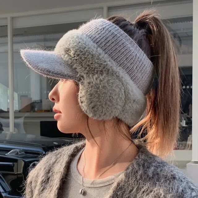 Ladies Warm Earflaps Knitted Hat