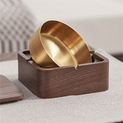 Walnut Solid Wood Ashtray W/Cover