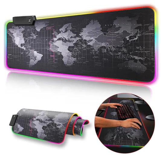 RGB Gaming Mouse Pad W/World Map Print