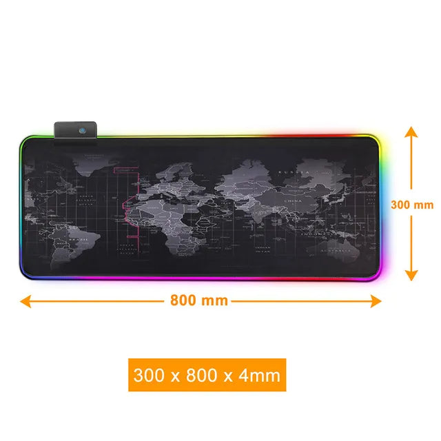 RGB Gaming Mouse Pad W/World Map Print