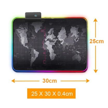 RGB Gaming Mouse Pad W/World Map Print